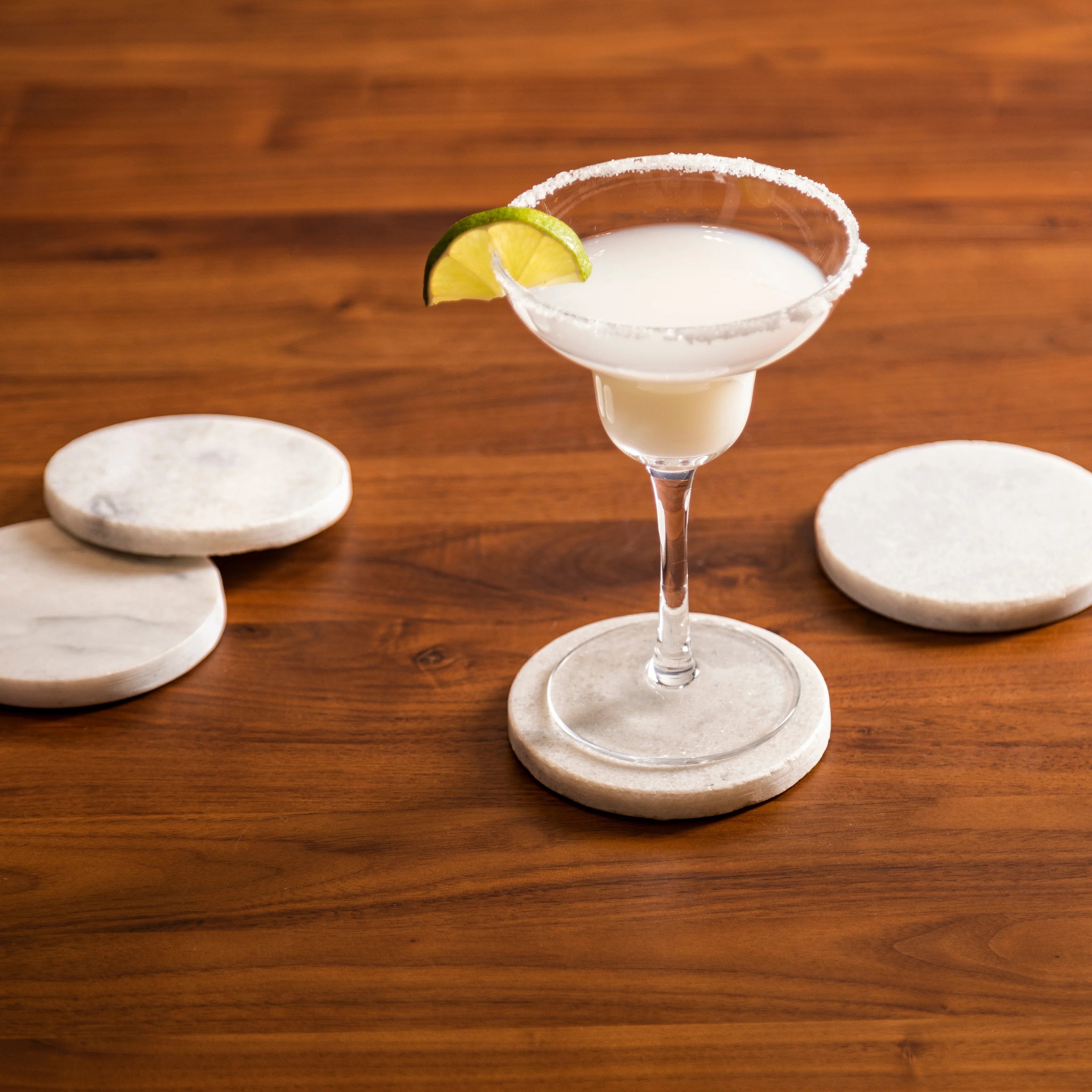 Set of 4 Trevi White Marble Round Coasters